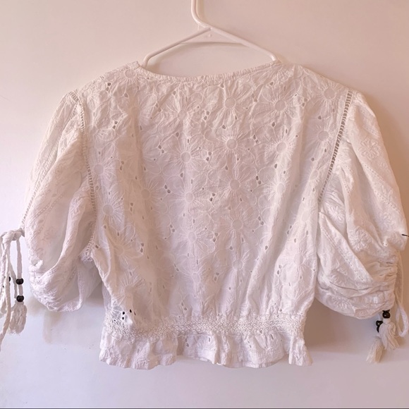 POL / free people white floral puff sleeve crop top - Picture 4 of 7